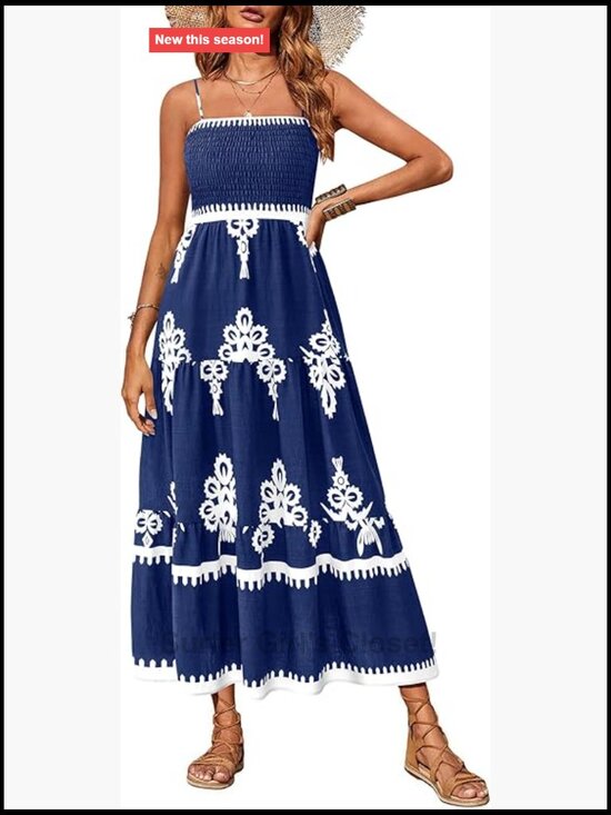 Dresses & Skirts - Sleeveless Spaghetti Strap Smocked Tiered Maxi Sundress Flowy Boho Beach